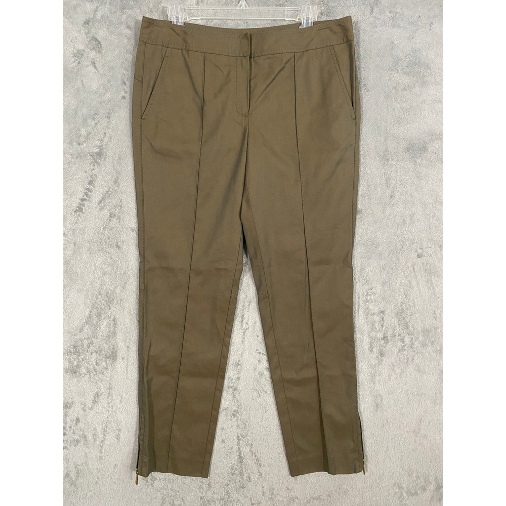 Lafayette 148 Pants Sz 8 Olive Green Ankle Zip Tapered Lyocell Cotton City Chic